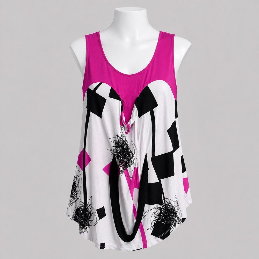 NWT Helmut Lang Abstract Print Tank Top Pink Black White Sleeveless Size Medium